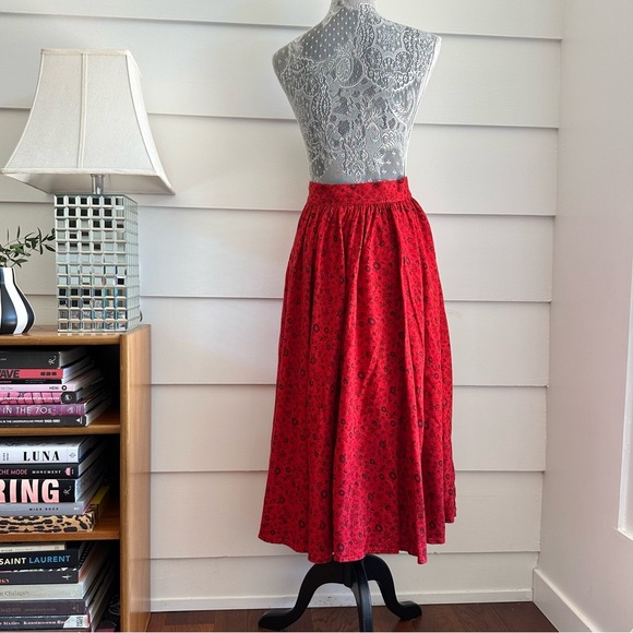 Vintage Carole Little Red Floral Skirt Saint Tropez West - Picture 5 of 8